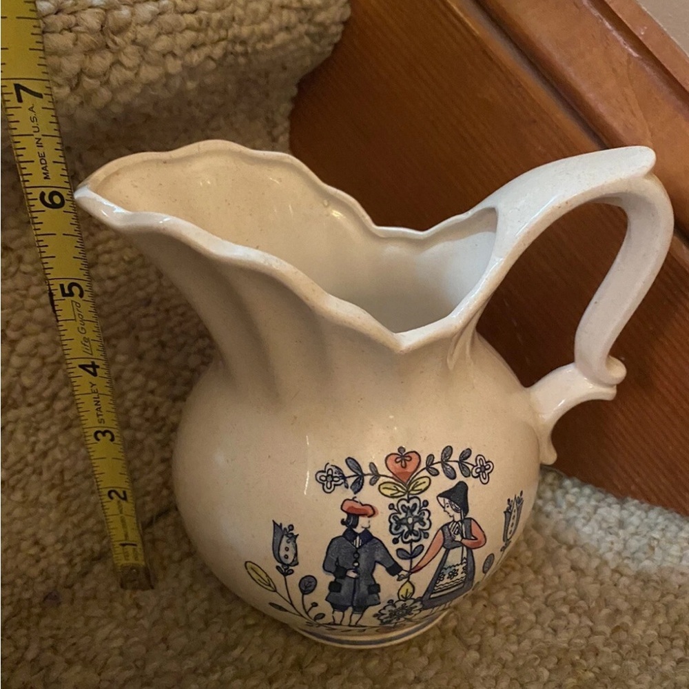 Vintage Enesco Cream Ceramic Pitcher with Blue Floral Design - Picture 11 of 11